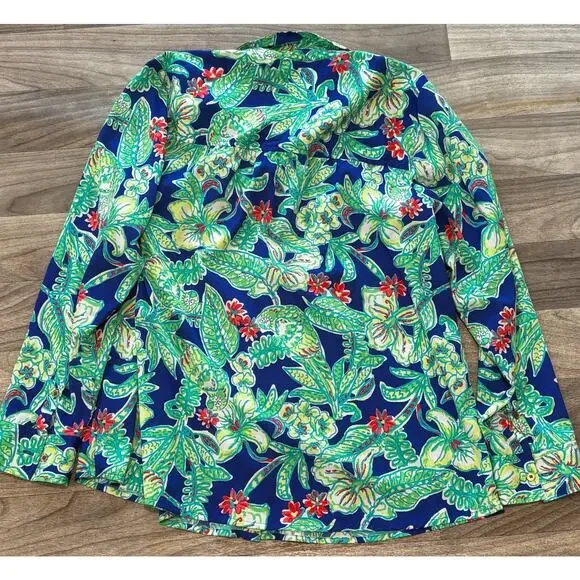 CARIBBEAN JOE Women’s XL Tropical Floral Button Down Blouse Long Sleeve Resort - Picture 3 of 9